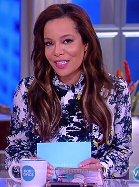 Sunny's white floral print ruffle collar dress on The View