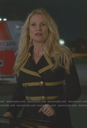 Alexis's black military coat on Dynasty