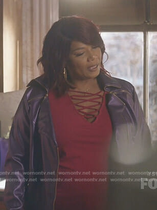 Carlotta's purple moto jacket on Star