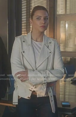 Chloe's white moto jacket on Lucifer