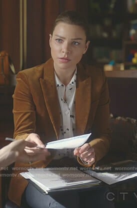 Chloe's white star print shirt and corduroy jacket on Lucifer