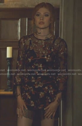 Clary's floral embroidered fringe romper on Shadowhunters