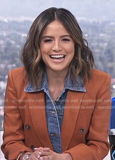 Erin's orange padded shoulder blazer on E! News Daily Pop