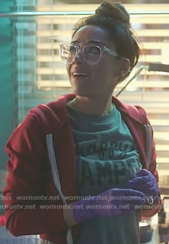Ella's grey Happy Camper tee on Lucifer
