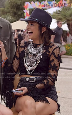 Erin's black floral lace top and distressed shorts on E! News The Rundown