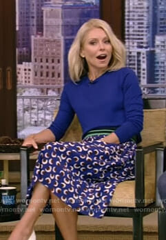 Kelly's blue floral skirt on Live with Kelly and Ryan