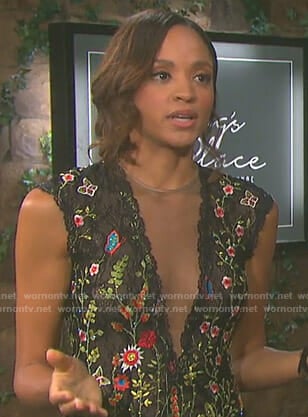 Lani's black floral embroidered dress on Days of our Lives