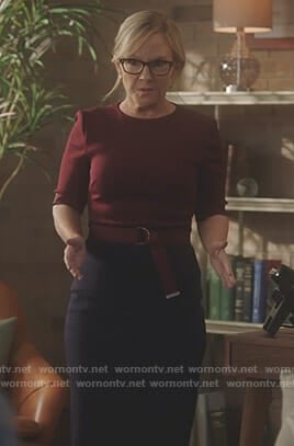Linda's red and navy belted dress on Lucifer