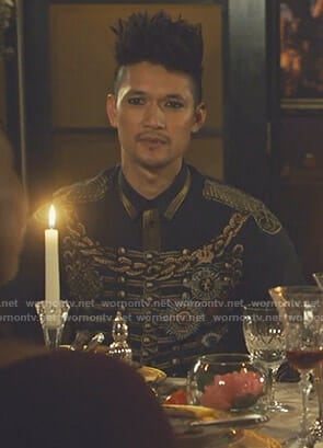 Magnus's navy military jacket print shirt on Shadowhunters