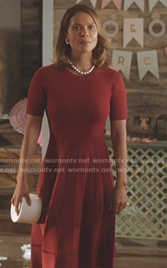 Maze's red short sleeve dress on Lucifer
