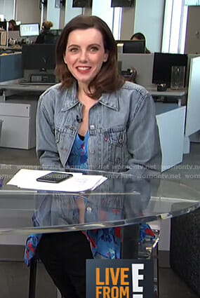 Melanie's blue floral v-neck dress on Live from E!