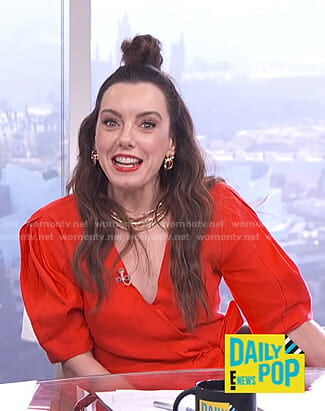 Melanie's red wrap blouse on E! News Daily Pop