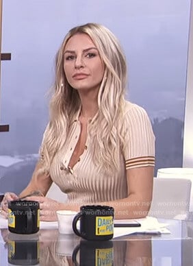 Morgan's beige ribbed polo shirt on E! News Daily Pop