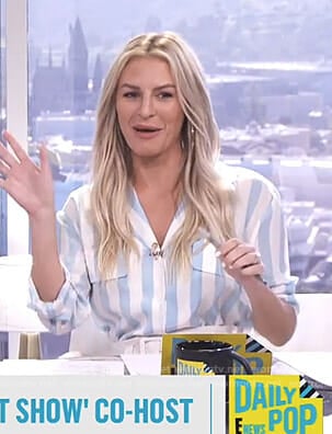 Morgan's blue and white striped blouse on E! News Daily Pop