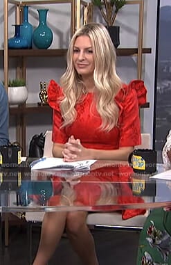 Morgan's red floral ruffled dress on E! News Daily Pop