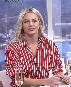 Morgan's red and white striped shirt on E! news Daily Pop