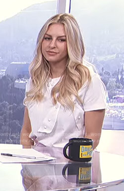Morgan's white bow embellished t-shirt on E! News Daily Pop