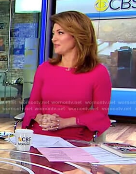 Norah's pink laser-cut bell sleeve dress on CBS This Morning