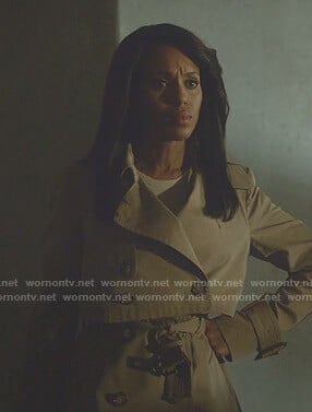Olivia's beige short trench coat on Scandal
