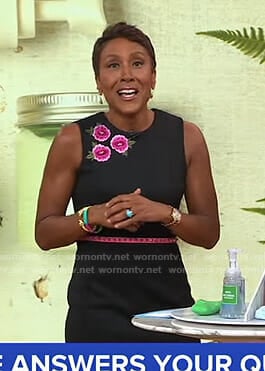 Robin's black floral embroidered sleeveless dress on Good Morning America