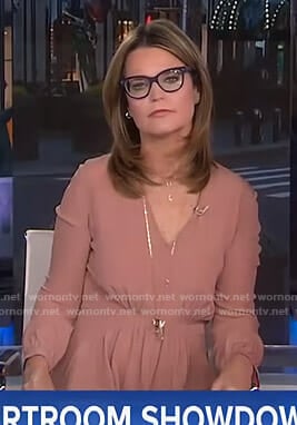 Savannah's pink long sleeved v-neck dress on Today