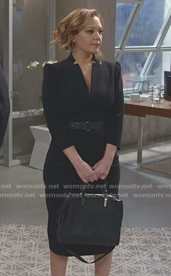 Vanessa's black v-neck belted dress on Kevin Can Wait