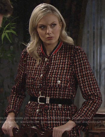 Abby's tweed jacket with striped collar on The Young and the Restless