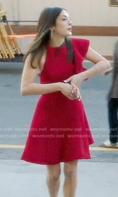 Alexis's red asymmetric ruffle dress on Famous in Love