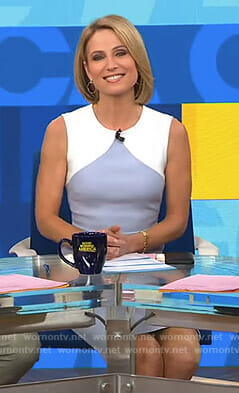 Amy's white and blue colorblock sleeveless dress on Good Morning America