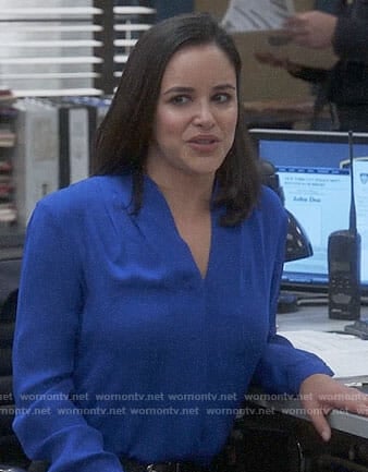 Amy's blue v-neck blouse on Brooklyn Nine-Nine