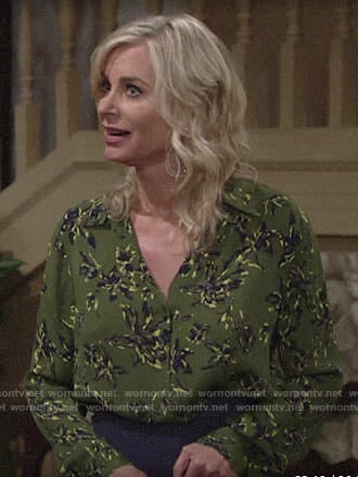 Ashley's green floral blouse on The Young and the Restless