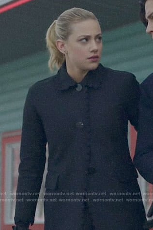 Betty's black scalloped trim coat on Riverdale