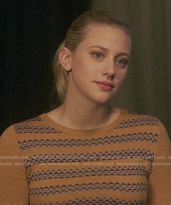 Betty's mustard yellow printed sweater on Riverdale