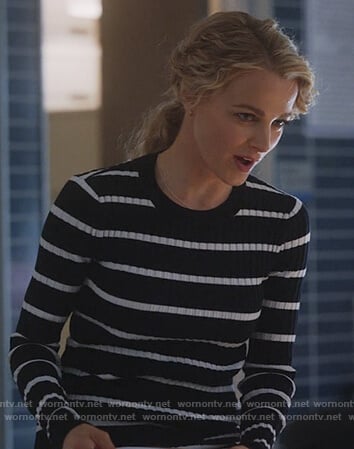 Lizzie's black ribbed striped sweater on Instinct