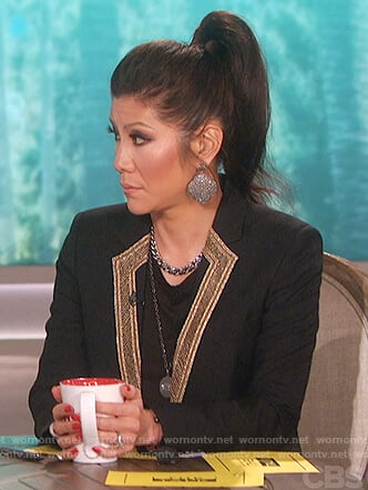 Julie's black embroidered lapel blazer on The Talk