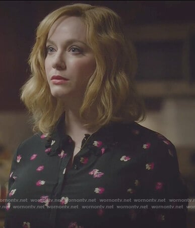 Beth's black floral print blouse on Good Girls