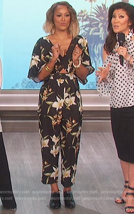 Eve's black floral print jumpsuit on The Talk