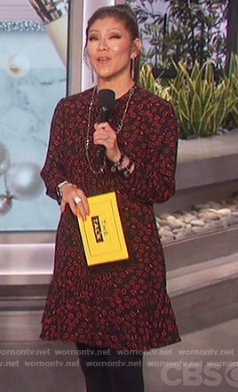 Julie's black lip print dress on The Talk