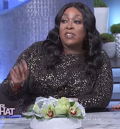 Loni's black knotted star print dress on The Real