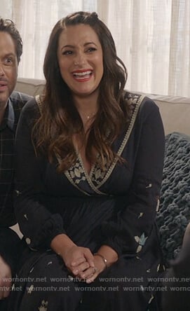 Colleen's black embroidered midi dress on Life in Pieces