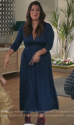 Colleen's blue v-neck long sleeve dress on Life in Pieces