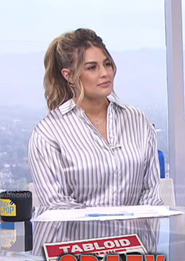 Carissa's white satin striped shirt on E! News Daily Pop