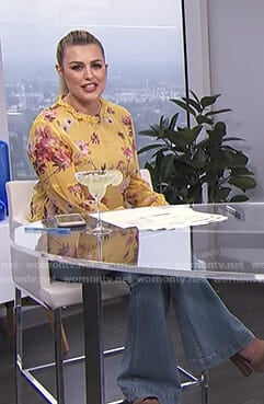 Carissa's yellow floral top and flare jeans on E! News Daily Pop