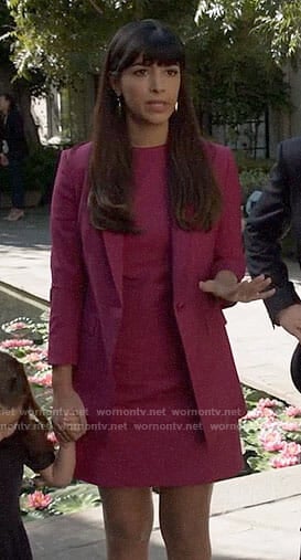 Cece's magenta dress and blazer on New Girl