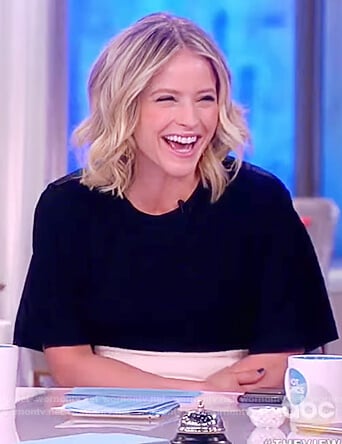 Sara's black and white colorblock dress on The View