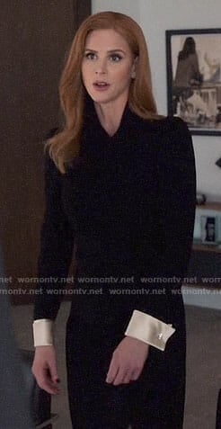 Donna's black dress with contrasting cuffs on Suits