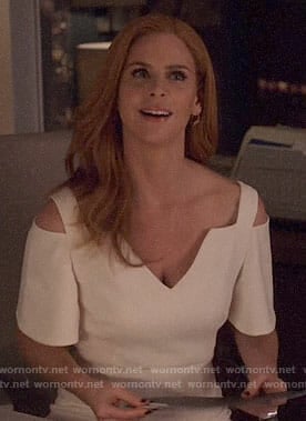 Donna's white cold shoulder dress on Suits