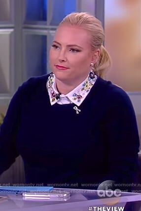 Meghan's blue layered embellished collar sweater on The View