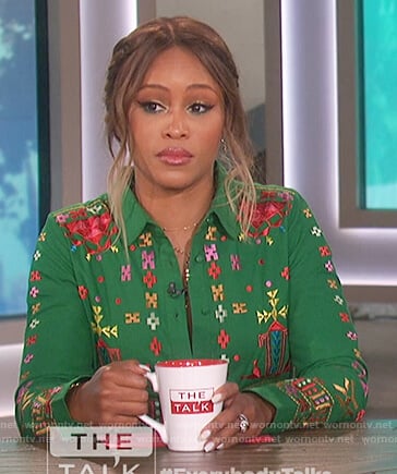 Eve's green embroidered shirtdress on The Talk