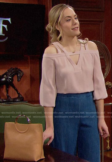 Hope's pink cutout blouse on The Bold and the Beautiful